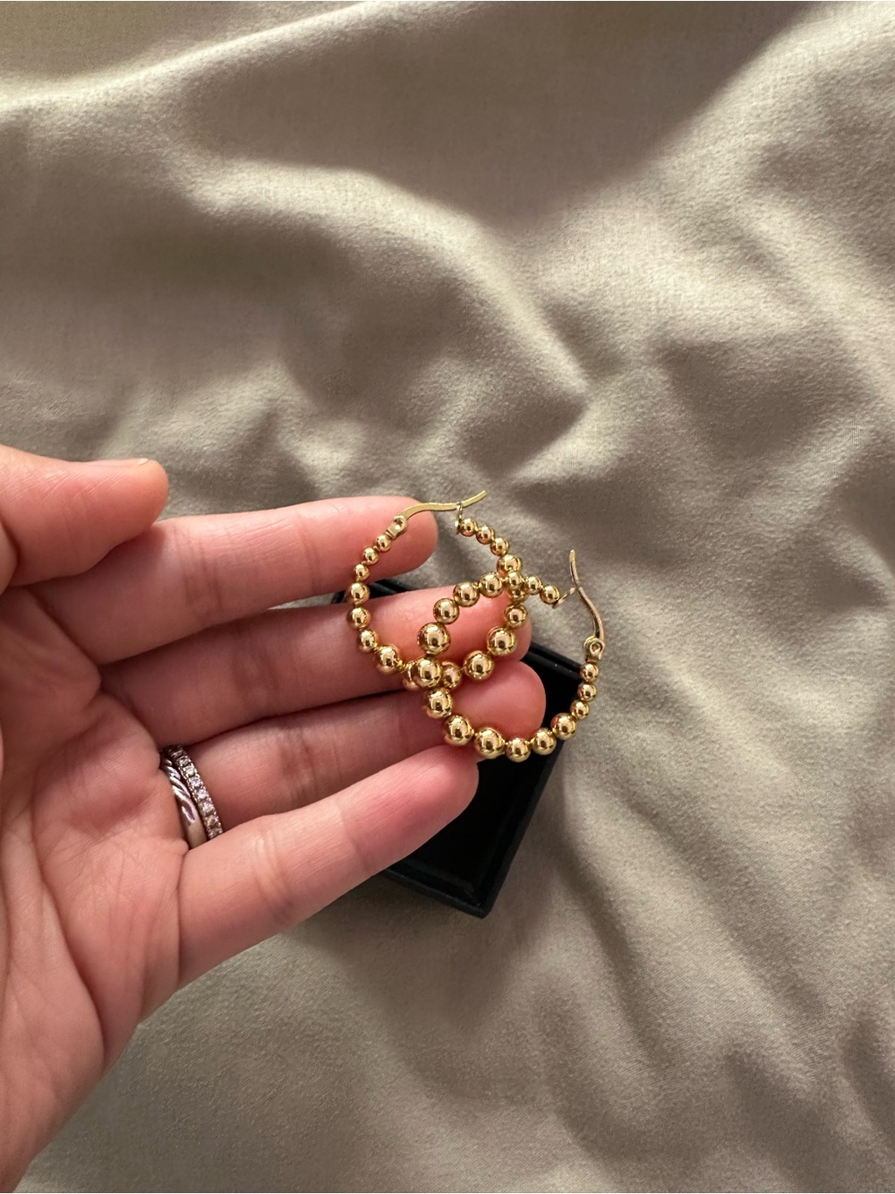 Stainless Steel 14k Plated Beaded Hoop Earrings - Women Jewelry